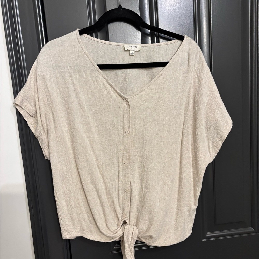 Beige Button-Down Womens tied Top